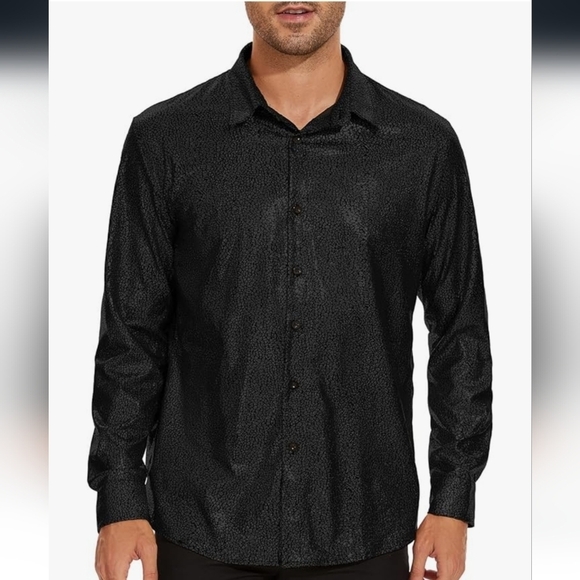 unbranded Other - Men's Black Shiny Metallic Dress Shirt